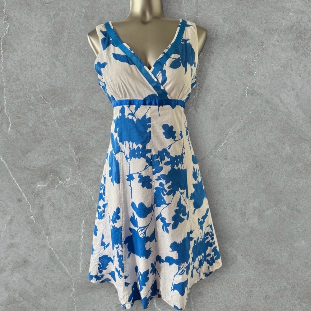 2 for $30 | White Cotton Midi Dress with Bold Blue Floral Print - Picture 5 of 16